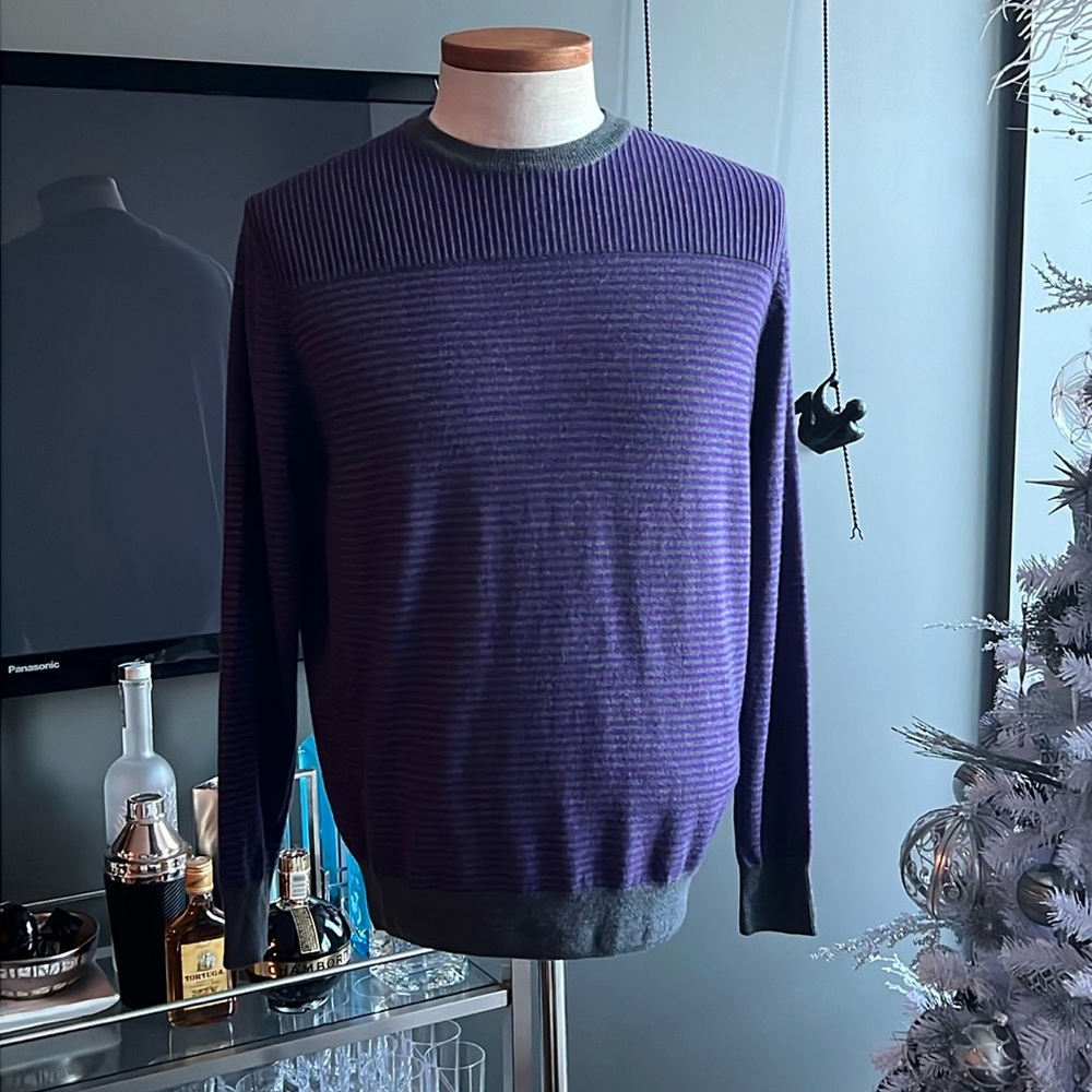Men's Bugatchi Striped Merino Wool Crewneck Sweater Size Medium
